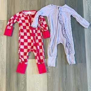 Pink Checkered and Solid Light Purple Bamboo Convertible Pajamas